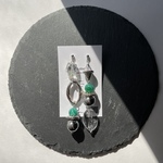#182    New♡　アシンメトリー　ピアス　イヤリング　𓋤   シルバー　メタル　クリア　グリーン　マーブル