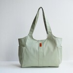 ミント色すっきりトート＊11号帆布のA4も入るポケットたくさん軽いバッグ　セージ色