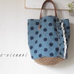 ご注文品　ポルカドット＊オールドデニム　底帆布　フリル付バッグ