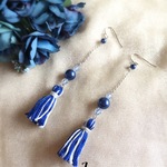 ブルー ロングタッセルピアス