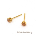 309【サンストーン】天然石一粒ピアス＊3mm＊サージカルステンレス