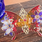 りんご飴色の蝶と鉄線のバレッタ（hair ornaments of  butterfly 〜Clematis and candy apple〜