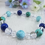 【お得品】◆ラリマー◆本格派ターコイズ◆ラピスラズリ◆天然水晶◆メンズもOK ブルー系 天然石 ブレスレット F46