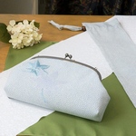 夏の和がま口　親子がま口ショルダー　夏薄物着物・青もみじ刺繍　着物リメイクがまぐち　一点もの