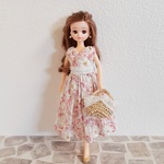 リカちゃん服セット＊リバティワンピース(メイモリス)と手編みバッグ