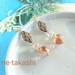 リゾートにも🎵夕焼け色ガラスのエスニックピアス   一点物