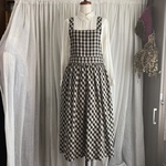 【SALE＊在庫処分特価】ブロックチェックのリネンエプロンワンピース