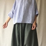 ストライプリネンの七分袖プルオーバー