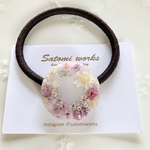 ❇︎Flower wreath hair tie❇︎        押し花　春　レジン　ヘアゴム　ボタニカル　ドライフラワー　ラベンダー　本物のお花　パール　ビーズ　大人可愛い