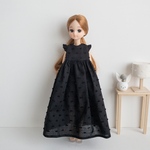 肩フリルのマキシ丈ワンピース（ブラック）⋈*｡リカちゃんサイズのお洋服ﾟ