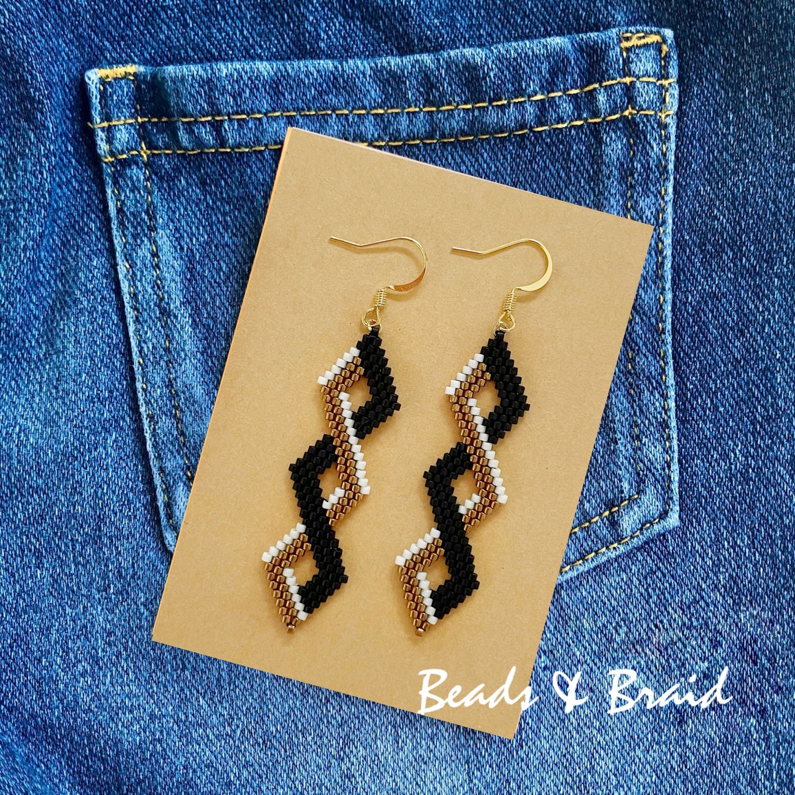 再販】デリカビーズピアス/イヤリング 3連ひし形ピアス - Beads