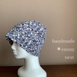 送料無料＊handmadeリップル帽子〈jardinageネイビー〉おしゃれな医療用帽子　可愛いケア帽子　ケアキャップ