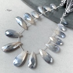 バイカラームーンストーンAA++　ペアシェイプブリオレットカットコーティング ホワイト〜グレー Sサイズ　2粒　