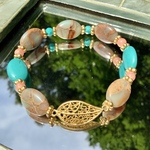 【インカの輝き】天然石のエスニックブレスレットA  ターコイズ インカローズ