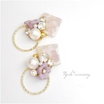 春夏　大ぶりくすみラベンダーフラワーピアス/イヤリング