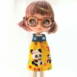 【ラスト！】ブライス服セットC　レトロパンダ柄ジャンパースカート・カラフルソックス・ケース付きべっ甲メガネ　3点セット♪
