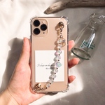 オーロラチェーン×サンダル　　　　　　　キーリングハンガー　クリアケース　スマホケース　iPhone全機種対応　パール