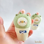 お花が咲いたよ♡ケロケロくまこちゃん鉢 ／ 羊毛フェルト かえる マスコット 多肉植物 