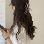 クリアブラウン　クロスバンスクリップ　ヘアクリップ　バレッタ　韓国ファッション　上品　シルキーカラー　グラデーション