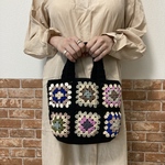 【送料無料】グラニースクエアハンドバッグ　ブラック　モチーフ