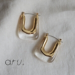 [P2107-1] 【2個1セット】クリアストーン風 U字 デザインピアス フープピアス  22×29mm ゴールド 金 透明