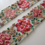 【1m】カラーチュール刺繍リボン   【グリーン×ピンク】
