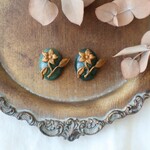 天然石 × ヴィンテージ フラワー 一粒 ピアス イヤリング  グリーン 