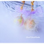 【新色】ふわふわリボンと檸檬色な宇宙の惑星　イヤリング　or 　ピアス　☆