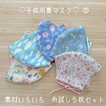 子供用夏マスク　素材いろいろ　５枚お試しセット　⑪