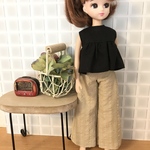 リカちゃん・服＊ふわふわトップス＆おとなベージュのワイドパンツ