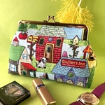 カラフルHOUSE柄 化粧ポーチ プチギフト USAコットン マチ付き 可愛い がま口ポーチ