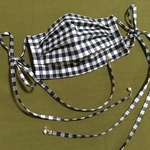 再販⭐️ロングロング リボンマスク 【黒】ギンガムチェック（ノーズワイヤー、フィルターポケット付きマスク　不織布マスクカバーにも）