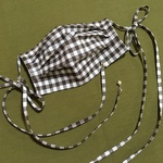 再販⭐️ロングロング リボンマスク 【ブラウン】ギンガムチェック（ノーズワイヤー、フィルターポケット付きマスク　不織布マスクカバーにも）