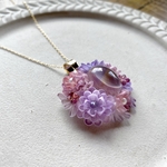 アメトリン&ルビー　つまみ細工のお花のネックレス