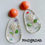 涼しげ水中花  ピアス   orange(くすみ系)