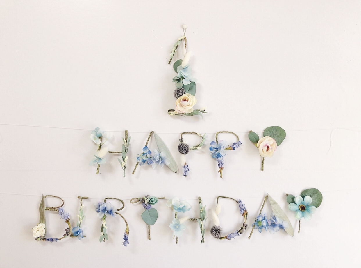 ブルー］HAPPY BIRTHDAY フラワーガーランド バースデー