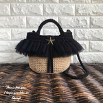 Tシャツヤーン × チュール 麻ひも かごバッグ 