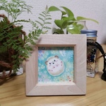 パステル画 ハリネズミのハロン『ひとやすみ』小さなフレームに収めてみました。