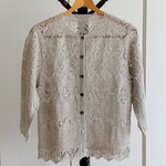 手編み 透かし編みリネンカーディガン（亜麻色）