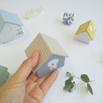 カルトナージュのハウス型BOX（M　ビションフリーゼ　グレー　）