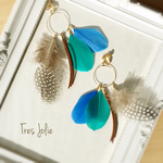 フェザーイヤリング blue×green