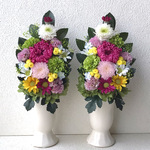 プリザーブドフラワーの仏花☆高さ28cmプリザ濃いピンク白黄色仏花小菊お供えお悔みに