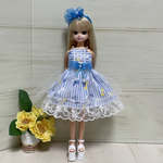 リカちゃんミニドレス　ブルーリボン柄×チュール