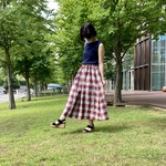 リネンのチェックスカート