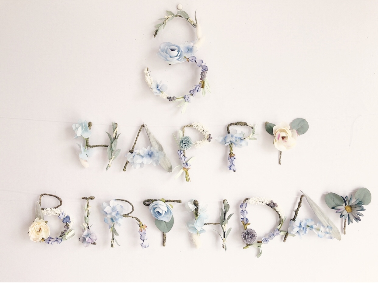 ブルー］HAPPY BIRTHDAY フラワーガーランド バースデーガーランド