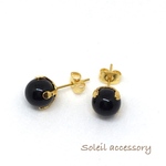 813【オニキス】天然石一粒ピアス＊8mm＊サージカルステンレス