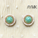 ★限定販売★ビーズ刺繍 カボション　シェル×ビビットグリーン