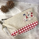 リネン生地刺繍ポーチ14×9×2.5
