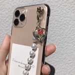 パールチェーン×バラ　　　　　　　　キーリングハンガー　クリアケース　スマホケース　iPhone全機種対応　パール