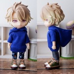 パーカーとパンツ2本セット　ロイヤルブルー無地（ねんどろいどどーるオビツ11ボディ共有サイズ）